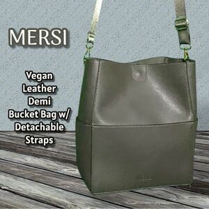 Mersi Vegan Leather Demi Bucket Bag With Detachable Straps Gray